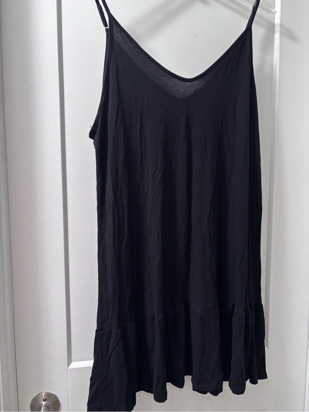 Agnes & Dora Black Ruffle-Hem Spaghetti Strap dress